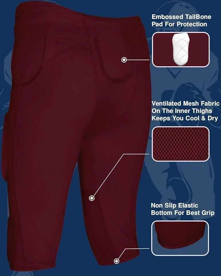 Exxact Sports Gladiator Men’s Integrated Football Pants with Built-in pads - Maroon