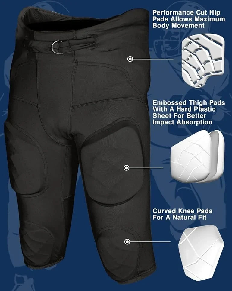 Exxact Sports Gladiator Men’s Integrated Football Pants with Built-in pads - Black