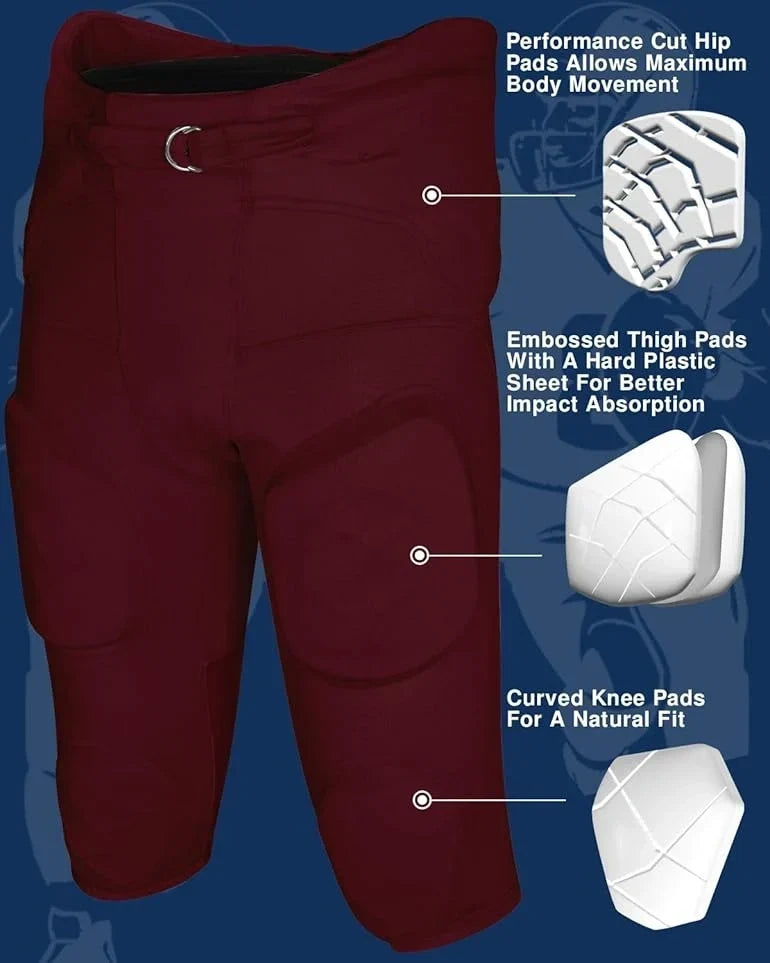 Exxact Sports Gladiator Men’s Integrated Football Pants with Built-in pads - Maroon