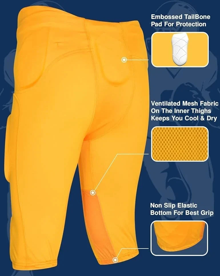 Exxact Sports Gladiator Men’s Integrated Football Pants with Built-in pads - Gold