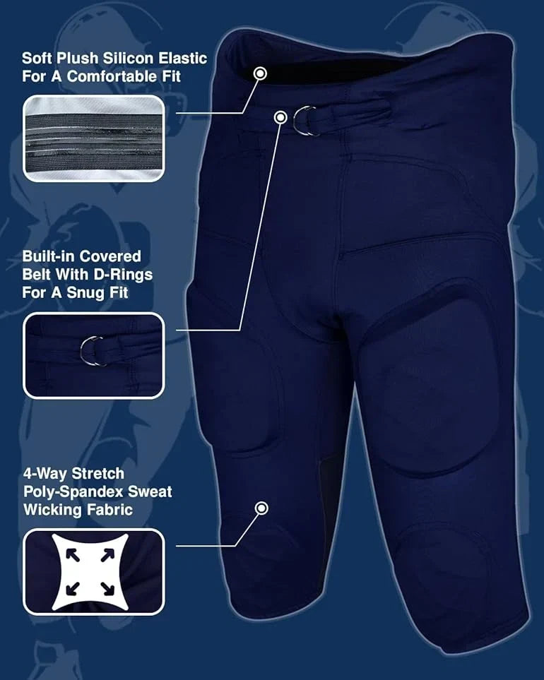 Exxact Sports Gladiator Men’s Integrated Football Pants with Built-in pads - Navy - Small