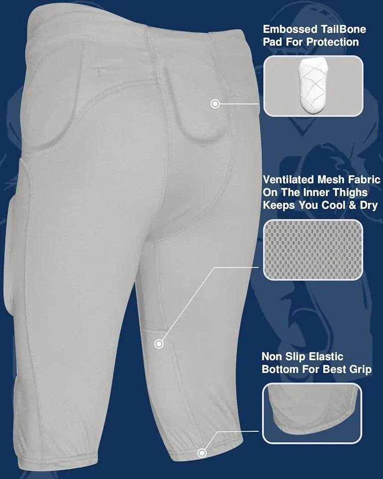 Exxact Sports Gladiator Men’s Integrated Football Pants with Built-in pads - Silver