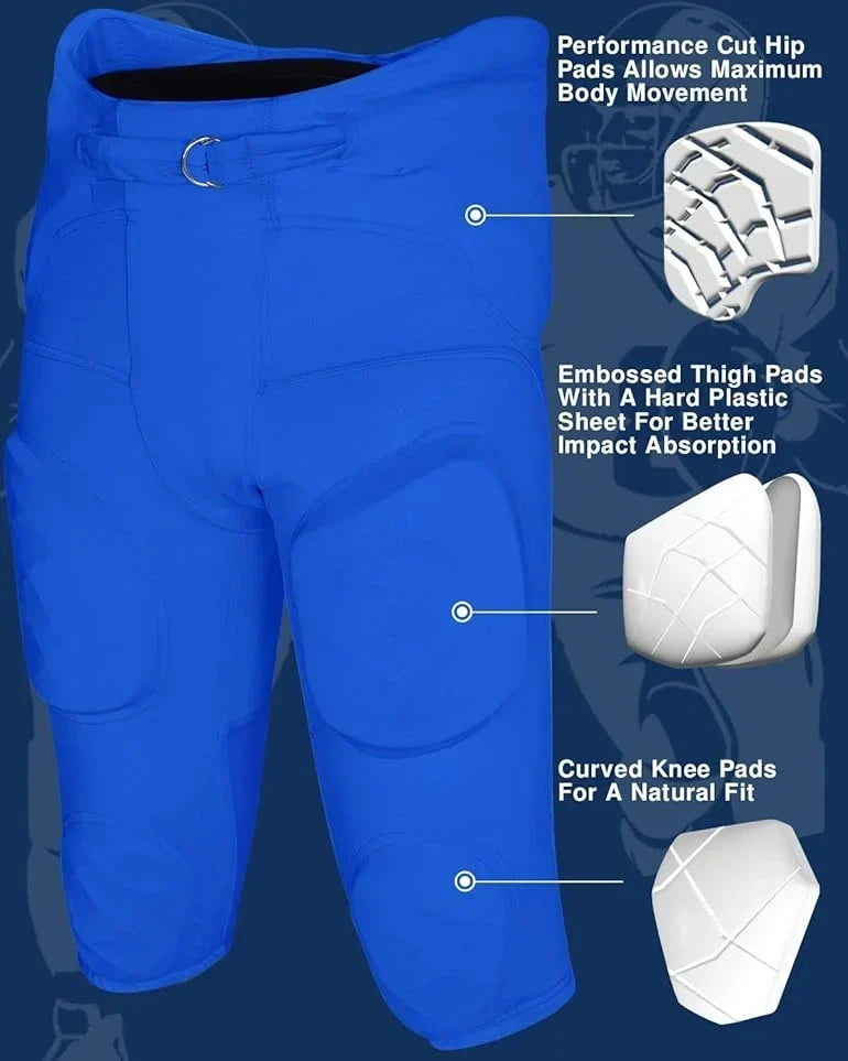 Exxact Sports Gladiator Men’s Integrated Football Pants with Built-in pads - Royal Blue