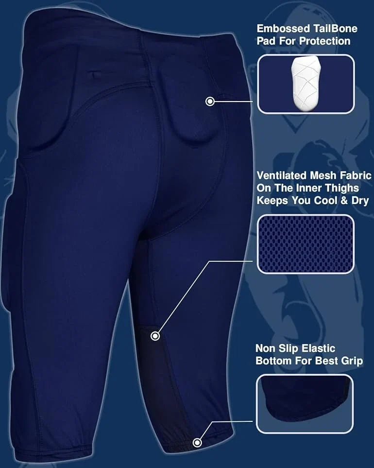 Exxact Sports Gladiator Men’s Integrated Football Pants with Built-in pads - Navy