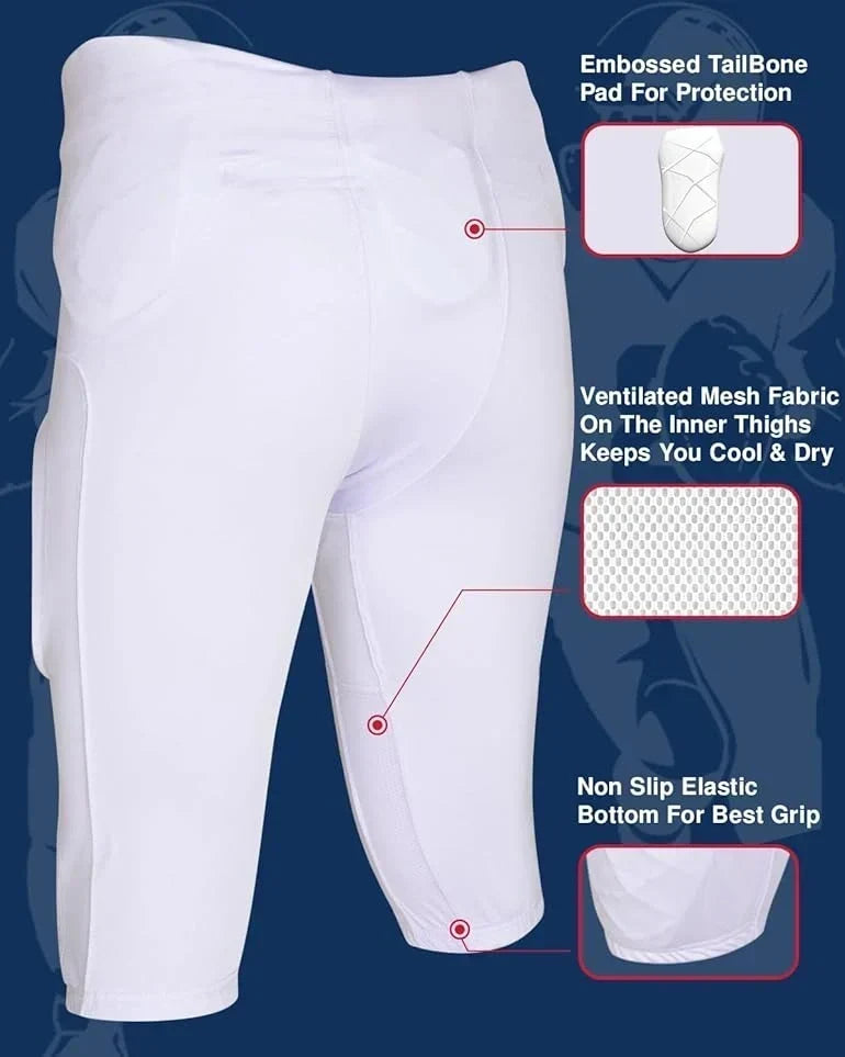 Exxact Sports Gladiator Men’s Integrated Football Pants with Built-in pads - White