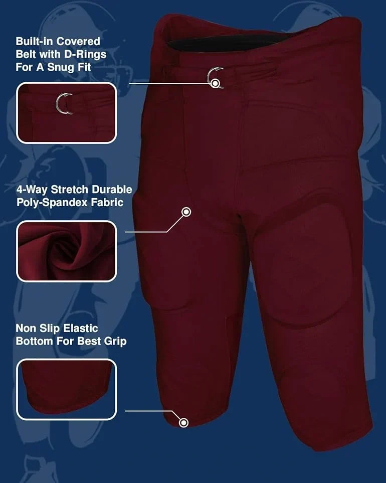 Exxact Sports Gladiator Men’s Integrated Football Pants with Built-in pads - Maroon
