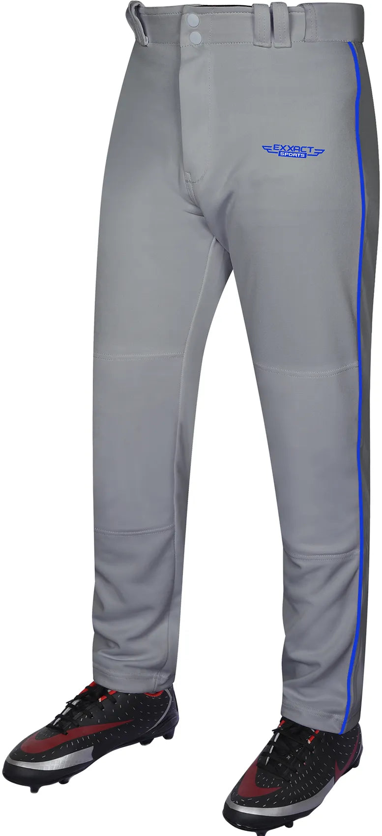 Exxact Sports Homerun Boys Full Length Baseball Pants with Piping - Gray - Gray/royal Blue / Small