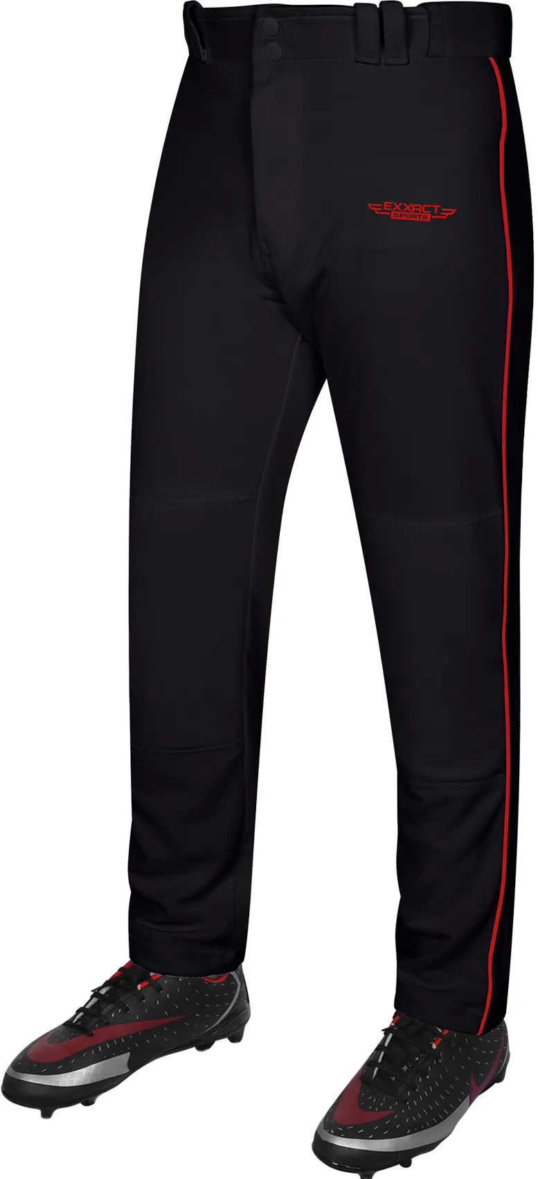 Exxact Sports Homerun Boys Full Length Baseball Pants with Piping - Black - Black/red / Small
