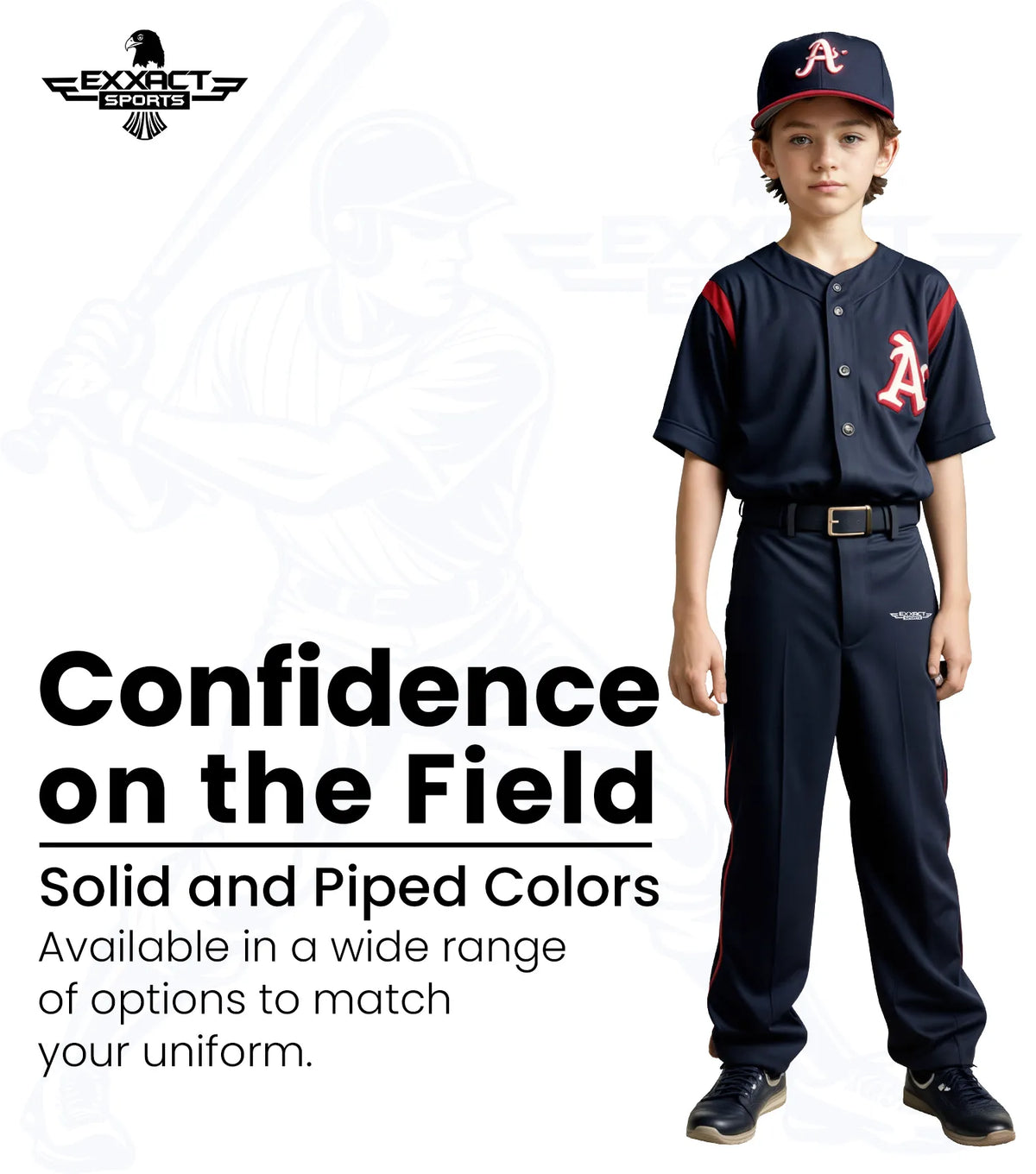 Exxact Sports Homerun Boys Full Length Baseball Pants with Piping - Black