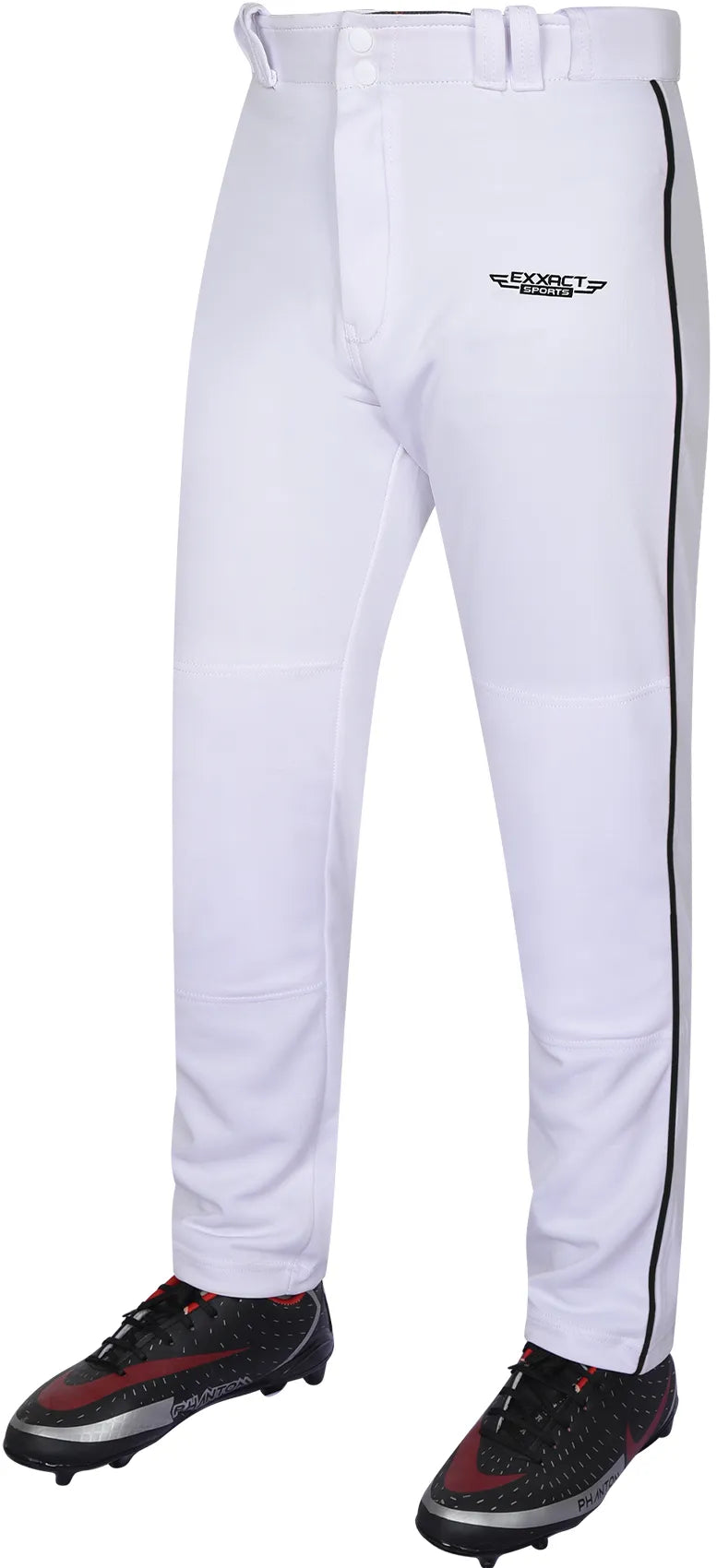Exxact Sports Homerun Boys Full Length Baseball Pants with Piping - White - White/black / Small