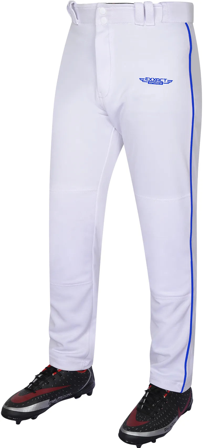 Exxact Sports Homerun Boys Full Length Baseball Pants with Piping - White - White/royal Blue / Small