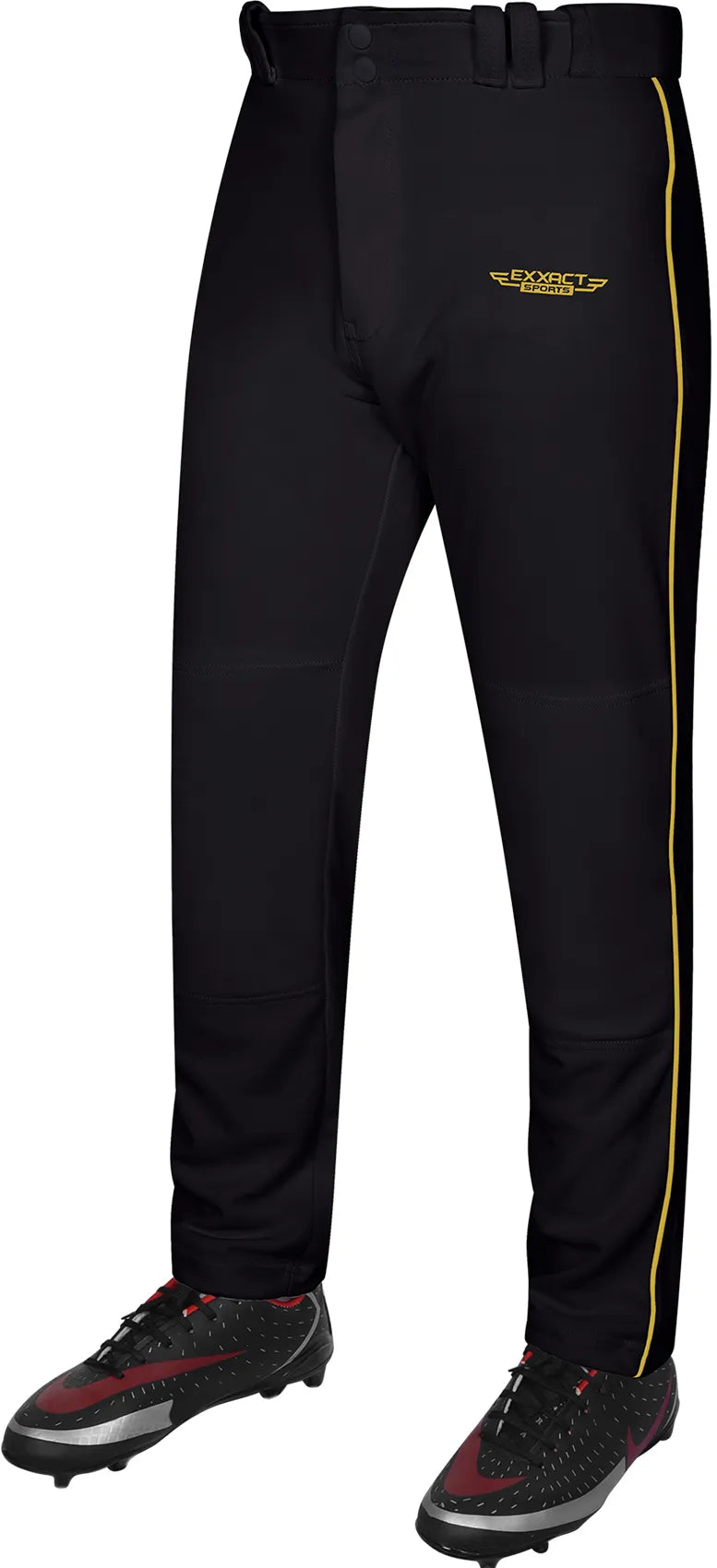 Exxact Sports Homerun Men’s Full Length Baseball Pants with Piping - Black - Black/gold / Small
