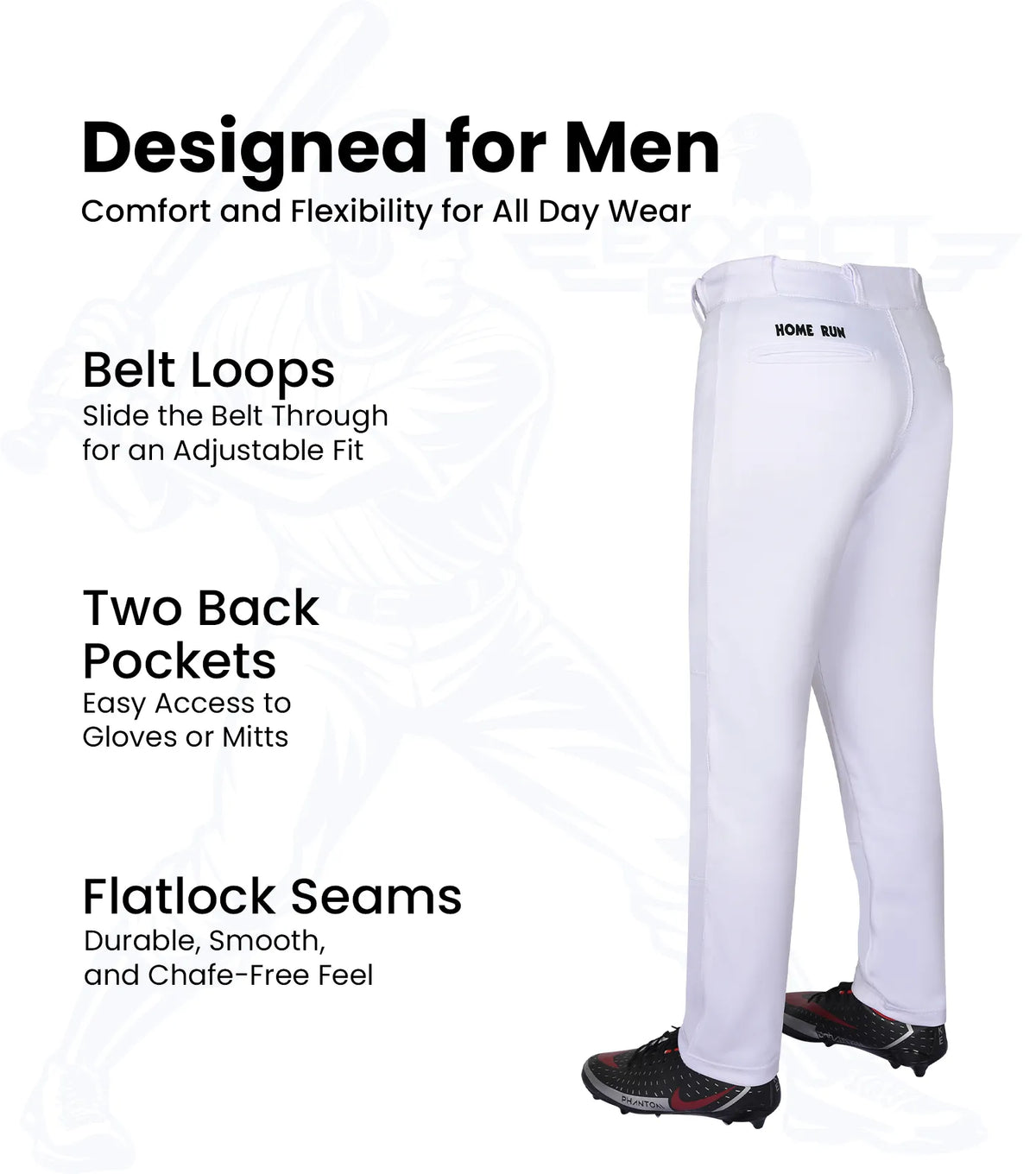 Exxact Sports Homerun Men’s Full Length Baseball Pants Without Piping - White