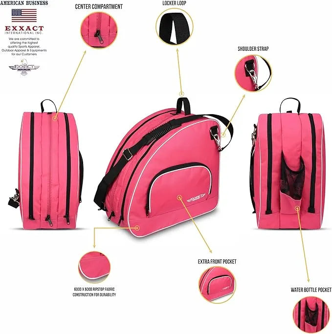 Exxact Sports Ice Skate Bag with Adjustable Shoulder Strap - Pink