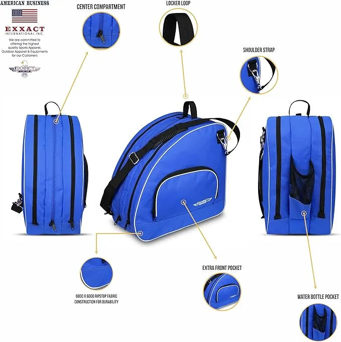 Exxact Sports Ice Skate Bag with Adjustable Shoulder Strap - Royal Blue