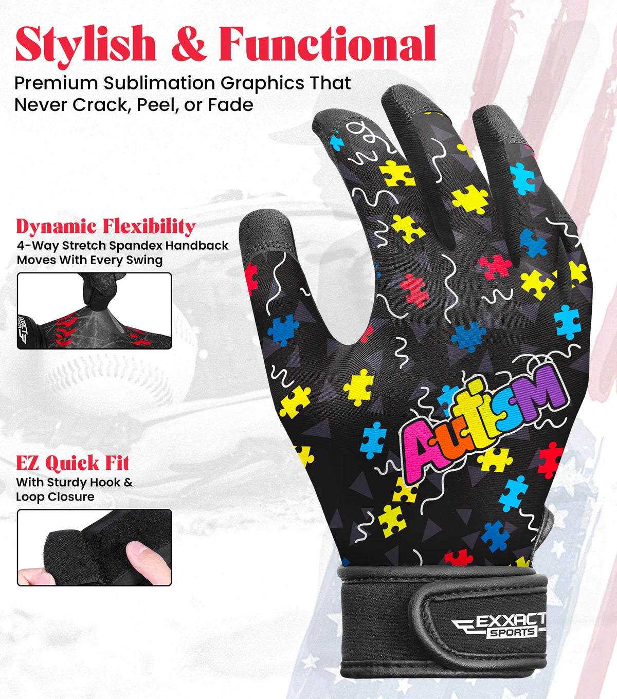 Exxact Sports Kids Baseball Batting Gloves with Arm Sleeve - Autism