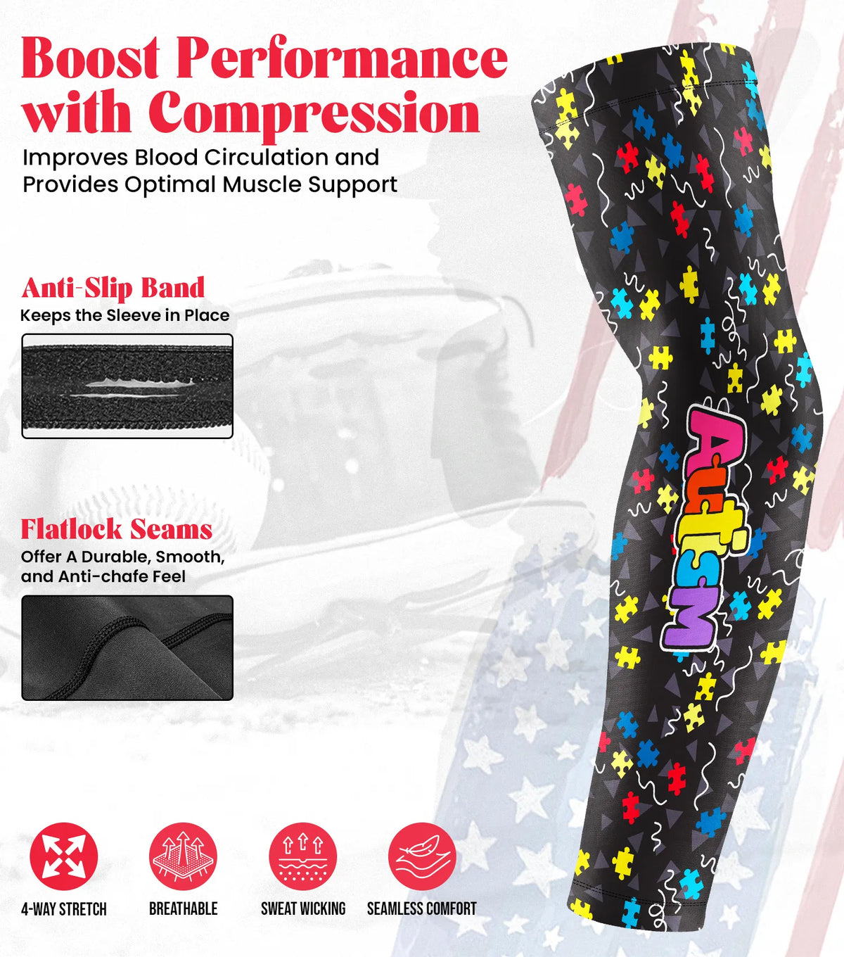 Exxact Sports Kids Baseball Batting Gloves with Arm Sleeve - Autism