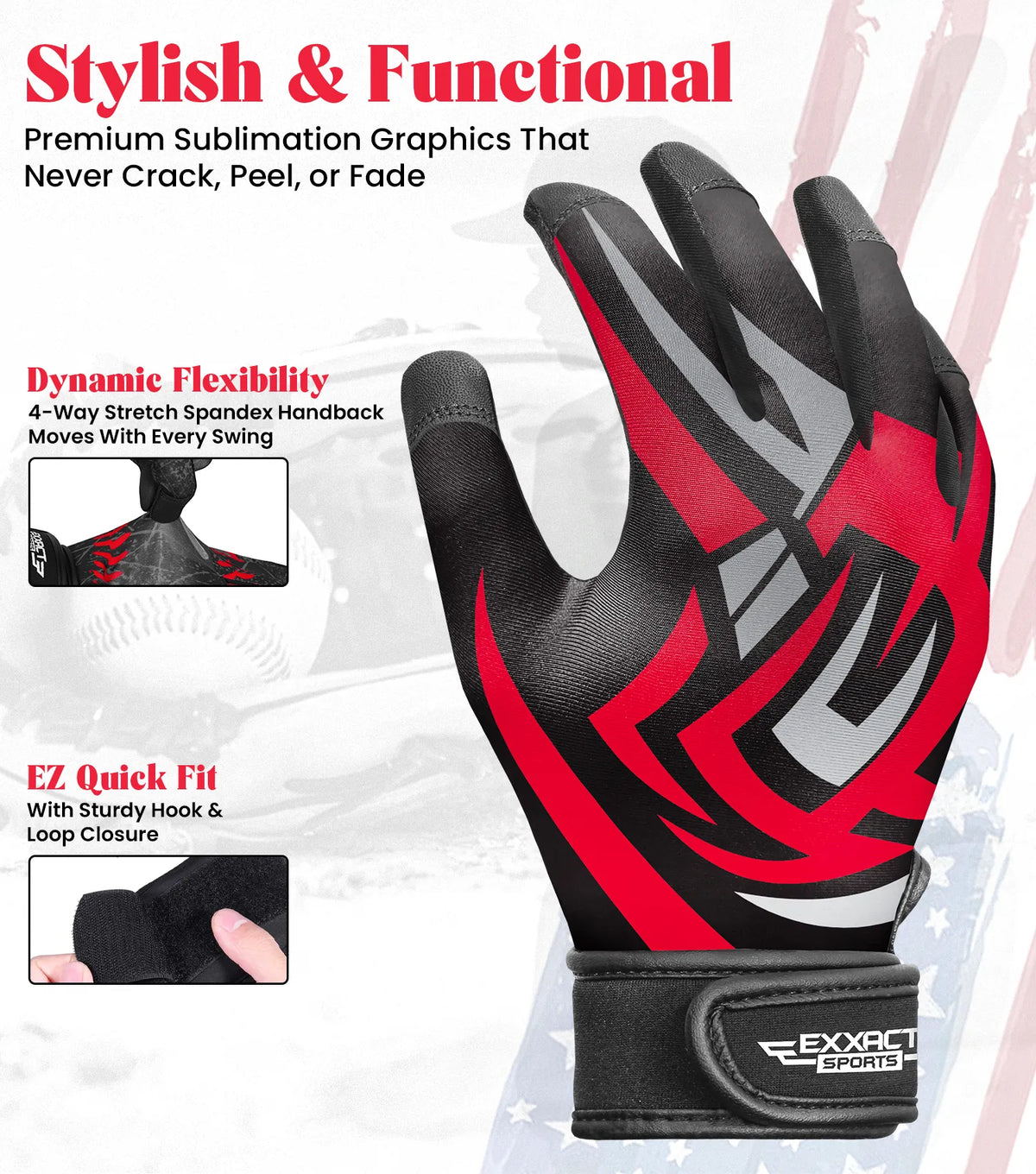 Exxact Sports Kids Baseball Batting Gloves with Arm Sleeve - Black Tattoo