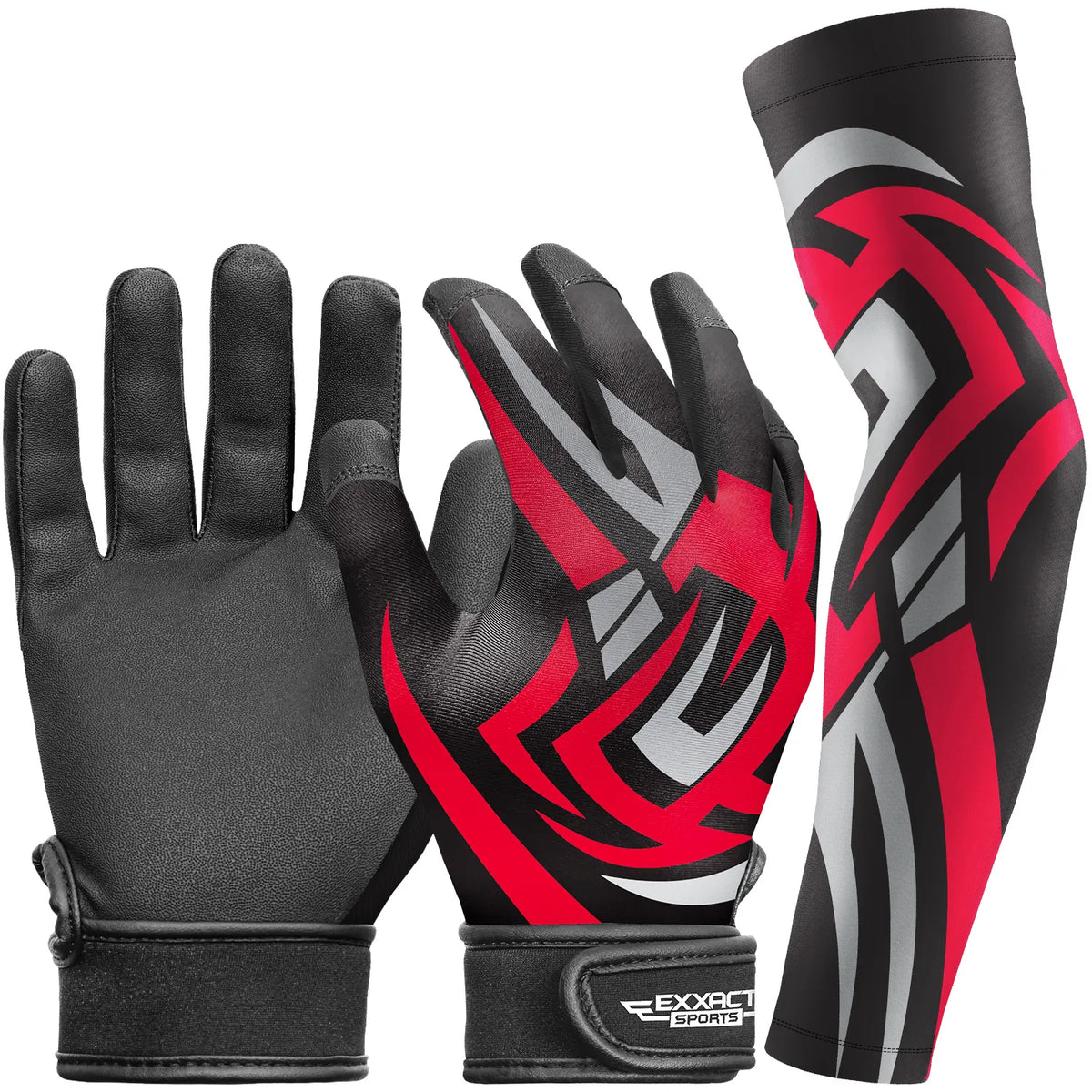 Exxact Sports Kids Baseball Batting Gloves with Arm Sleeve - Black Tattoo