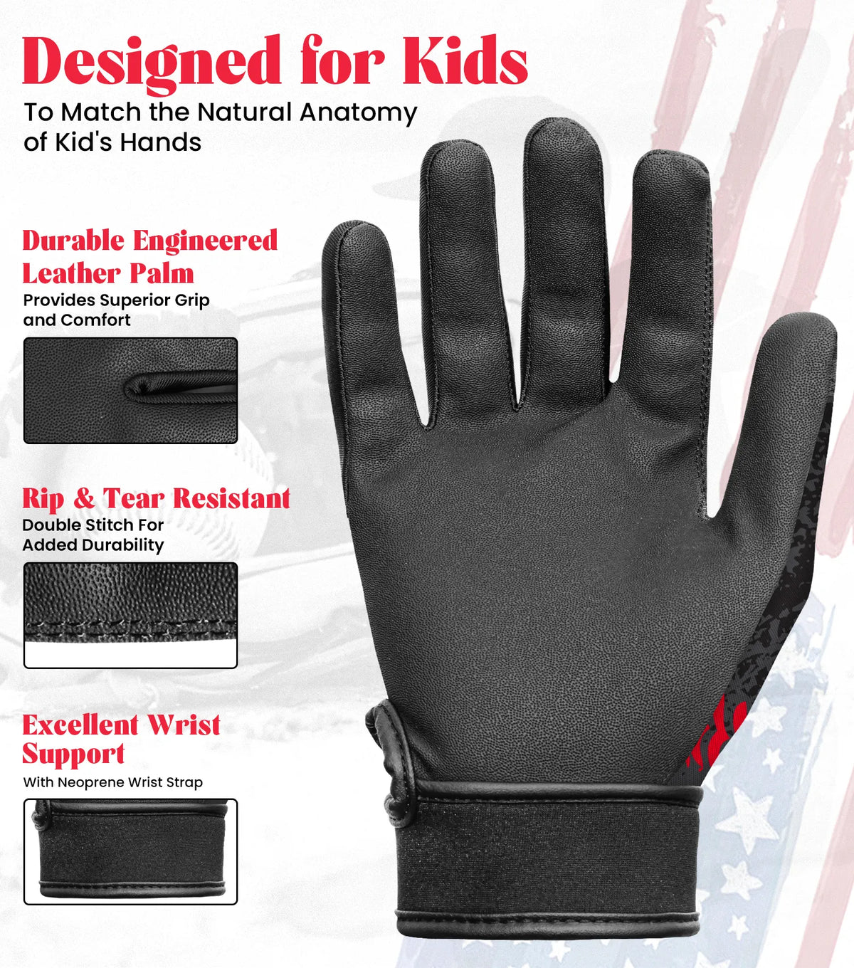 Exxact Sports Kids Baseball Batting Gloves with Arm Sleeve - Black