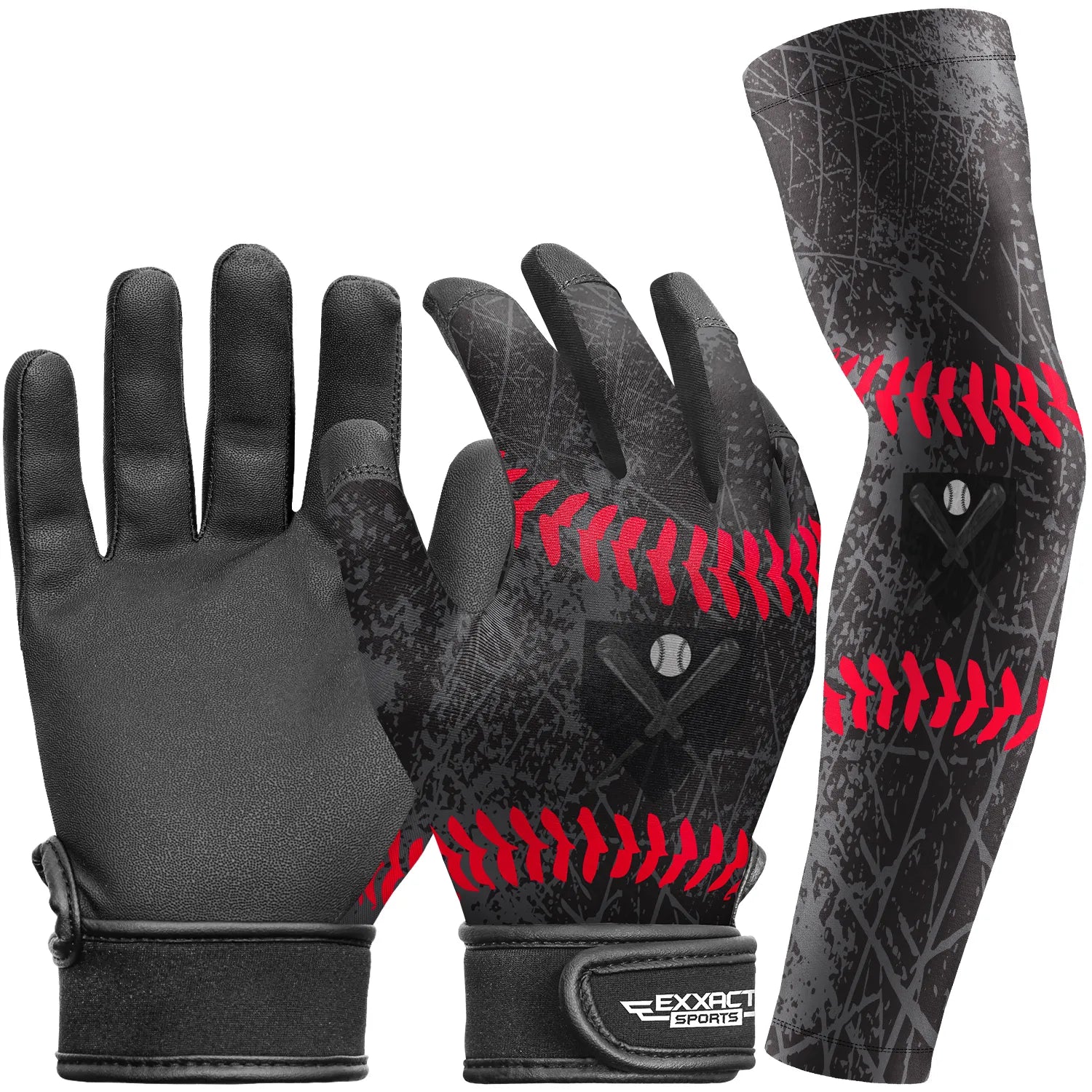 Exxact Sports Kids Baseball Batting Gloves with Arm Sleeve - Black