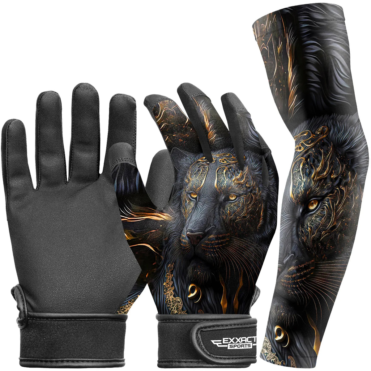 Exxact Sports Kids Baseball Batting Gloves with Arm Sleeve - Black Lion