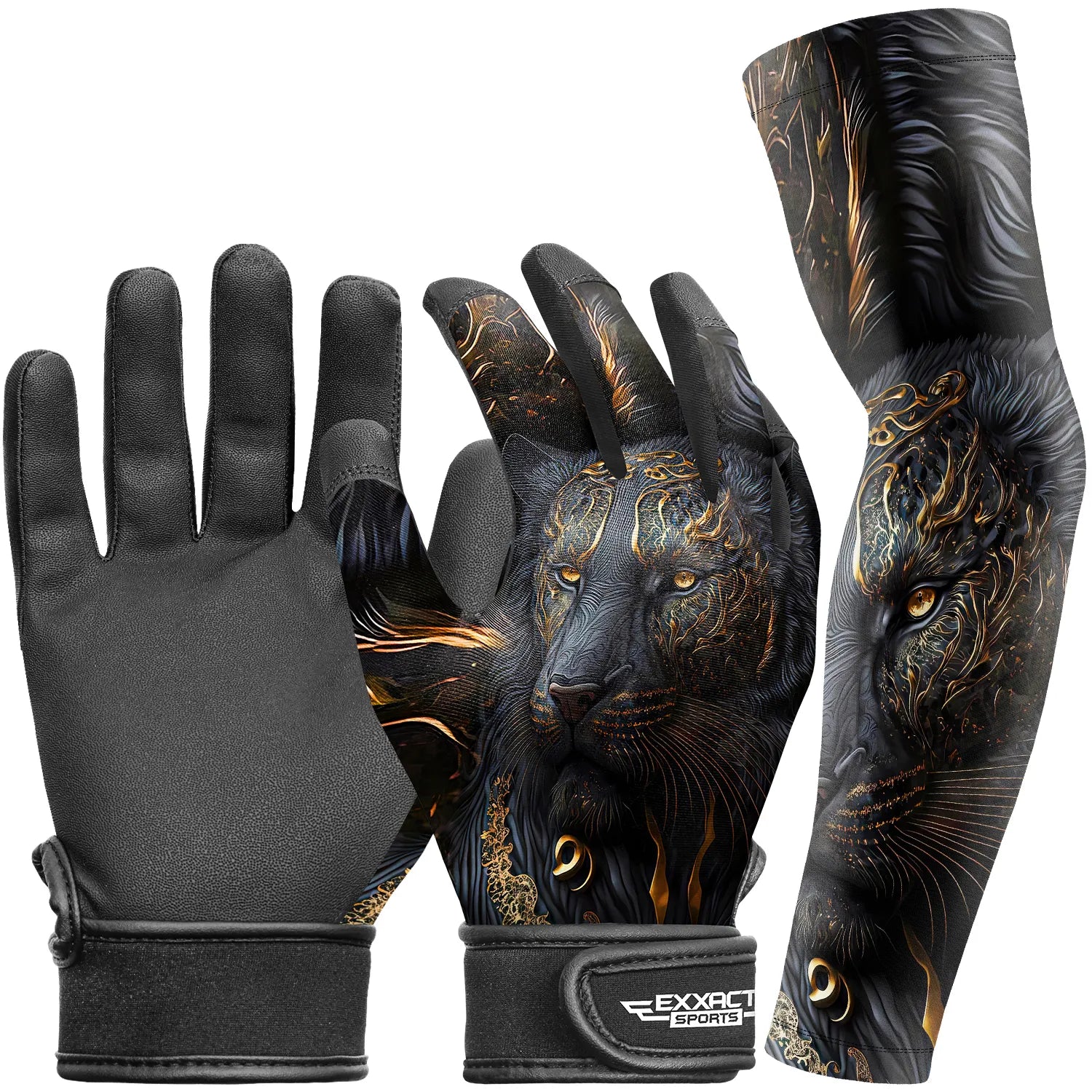 Exxact Sports Kids Baseball Batting Gloves with Arm Sleeve - Black Lion