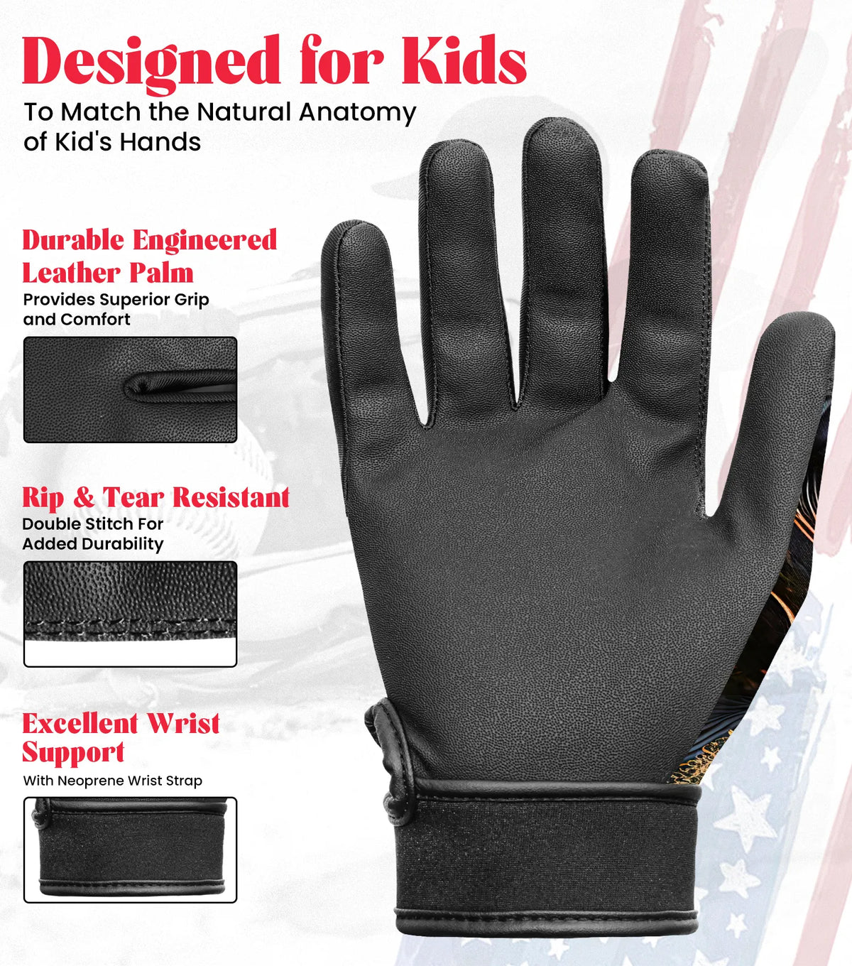 Exxact Sports Kids Baseball Batting Gloves with Arm Sleeve - Black Lion