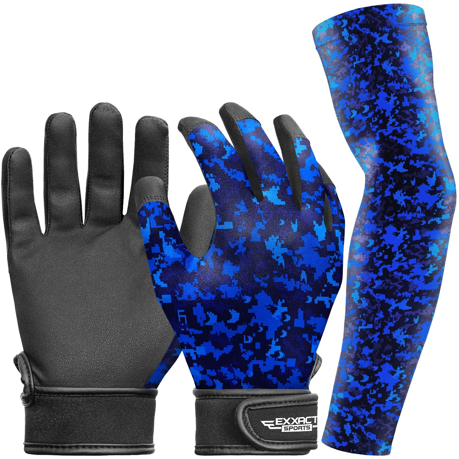 Exxact Sports Kids Baseball Batting Gloves with Arm Sleeve - Blue Camo