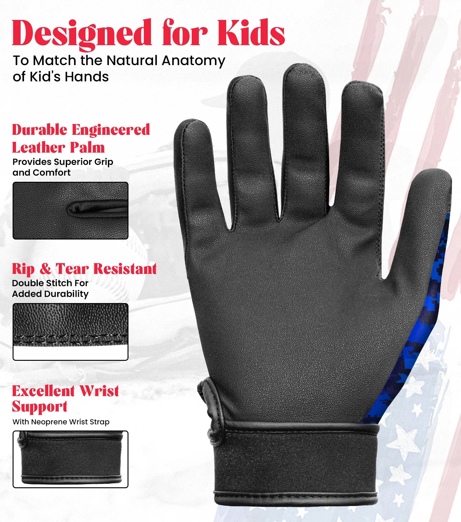 Exxact Sports Kids Baseball Batting Gloves with Arm Sleeve - Blue Camo