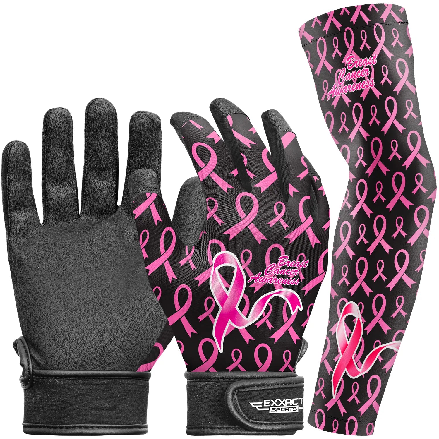 Exxact Sports Kids Baseball Batting Gloves with Arm Sleeve - Breast Cancer