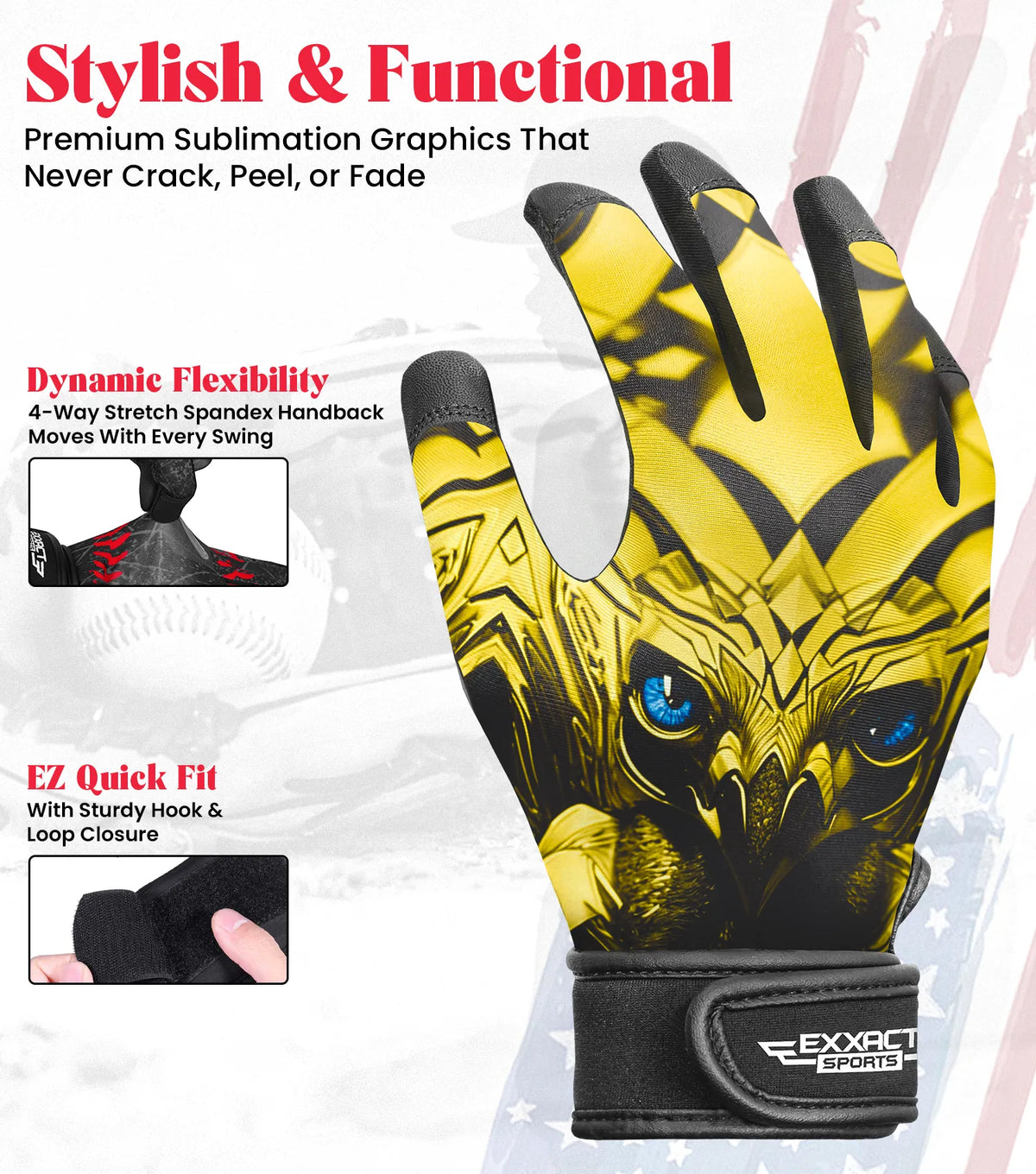 Exxact Sports Kids Baseball Batting Gloves with Arm Sleeve - Eagle