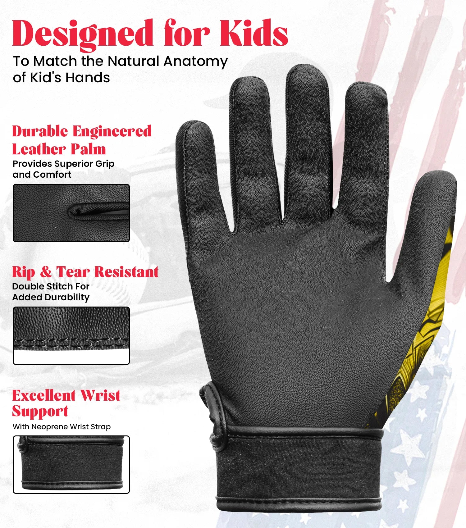 Exxact Sports Kids Baseball Batting Gloves with Arm Sleeve - Eagle