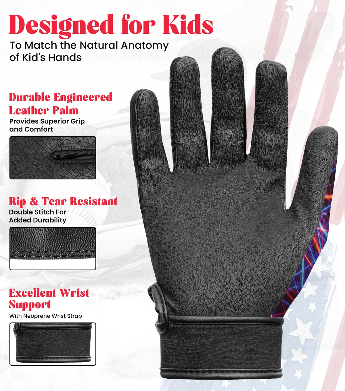 Exxact Sports Kids Baseball Batting Gloves with Arm Sleeve - Lazer