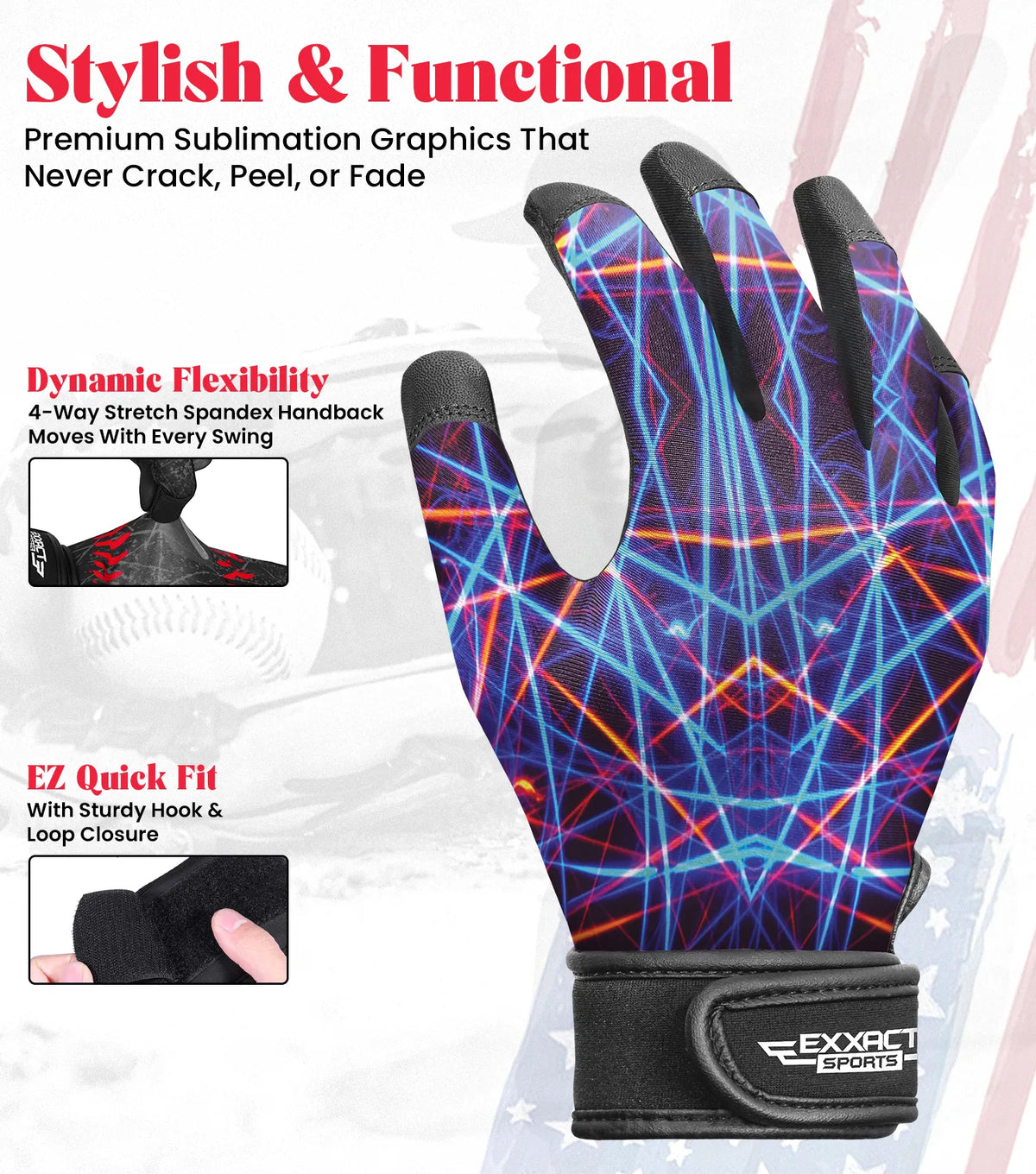 Exxact Sports Kids Baseball Batting Gloves with Arm Sleeve - Lazer