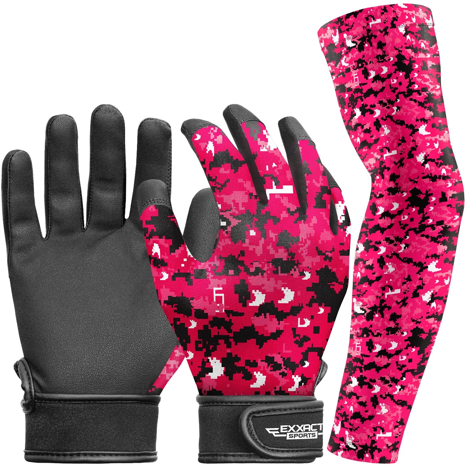 Exxact Sports Kids Baseball Batting Gloves with Arm Sleeve - Pink Camo