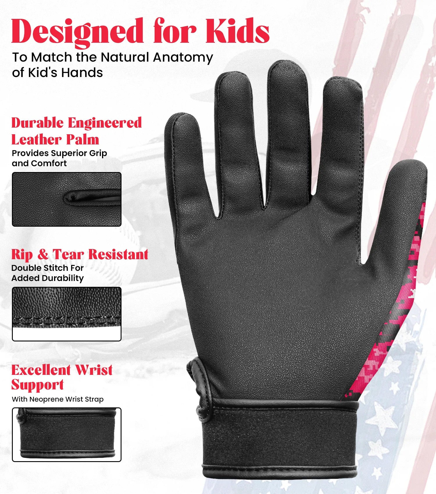 Exxact Sports Kids Baseball Batting Gloves with Arm Sleeve - Pink Camo