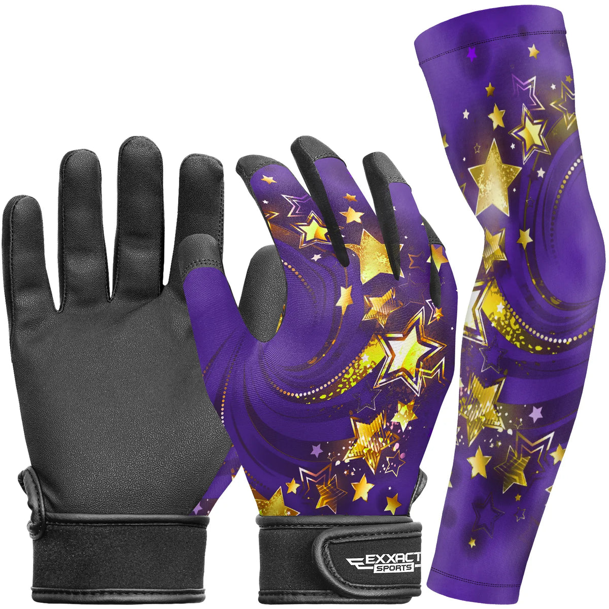 Exxact Sports Kids Baseball Batting Gloves with Arm Sleeve - Purple Gold Stars