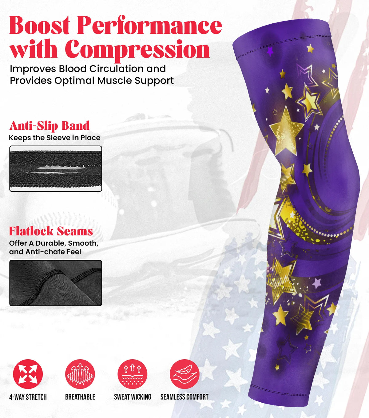 Exxact Sports Kids Baseball Batting Gloves with Arm Sleeve - Purple Gold Stars