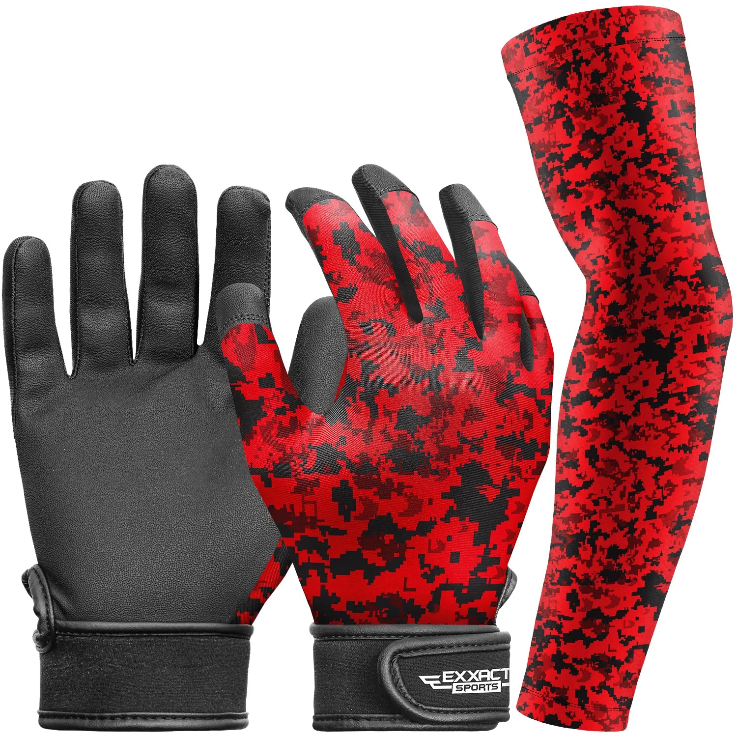 Exxact Sports Kids Baseball Batting Gloves with Arm Sleeve - Red Camo