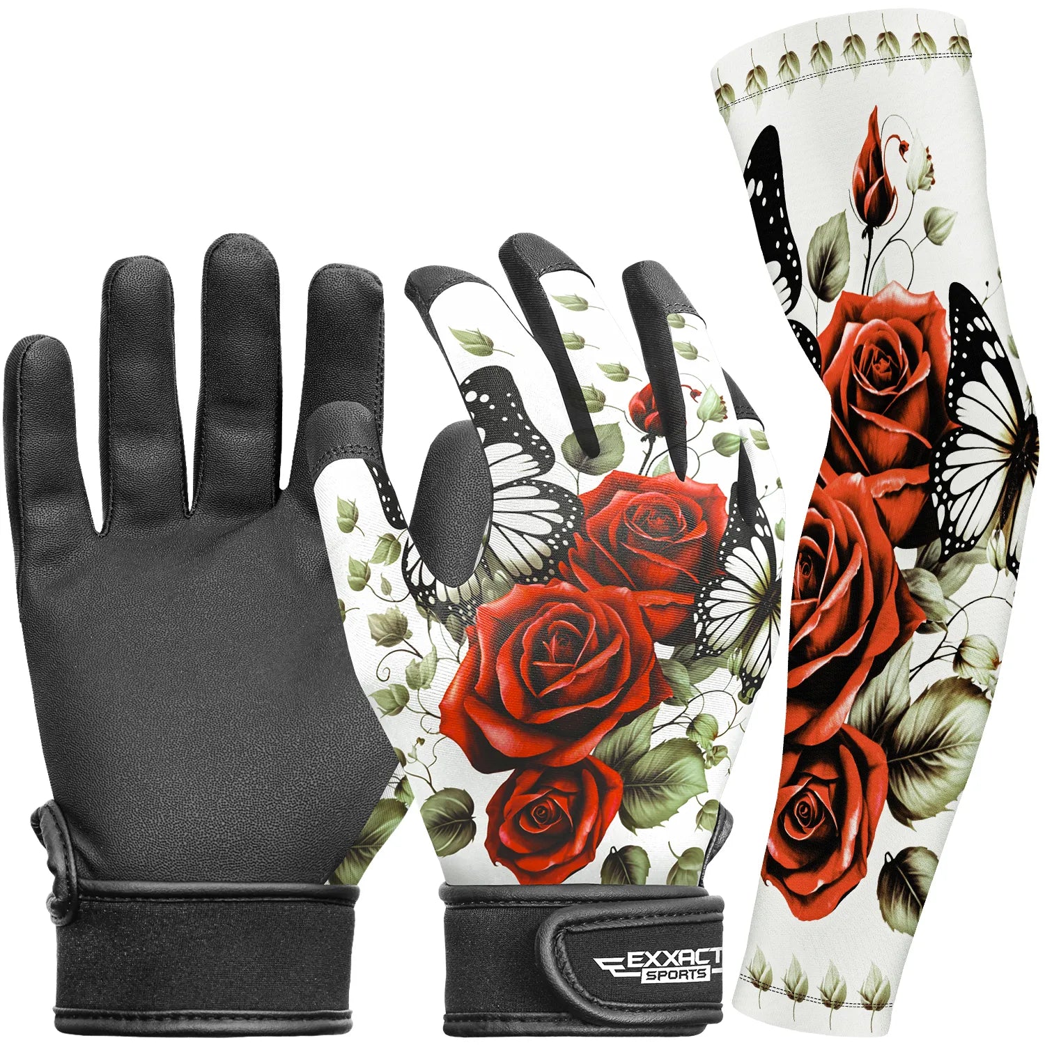 Exxact Sports Kids Baseball Batting Gloves with Arm Sleeve - Red Rose