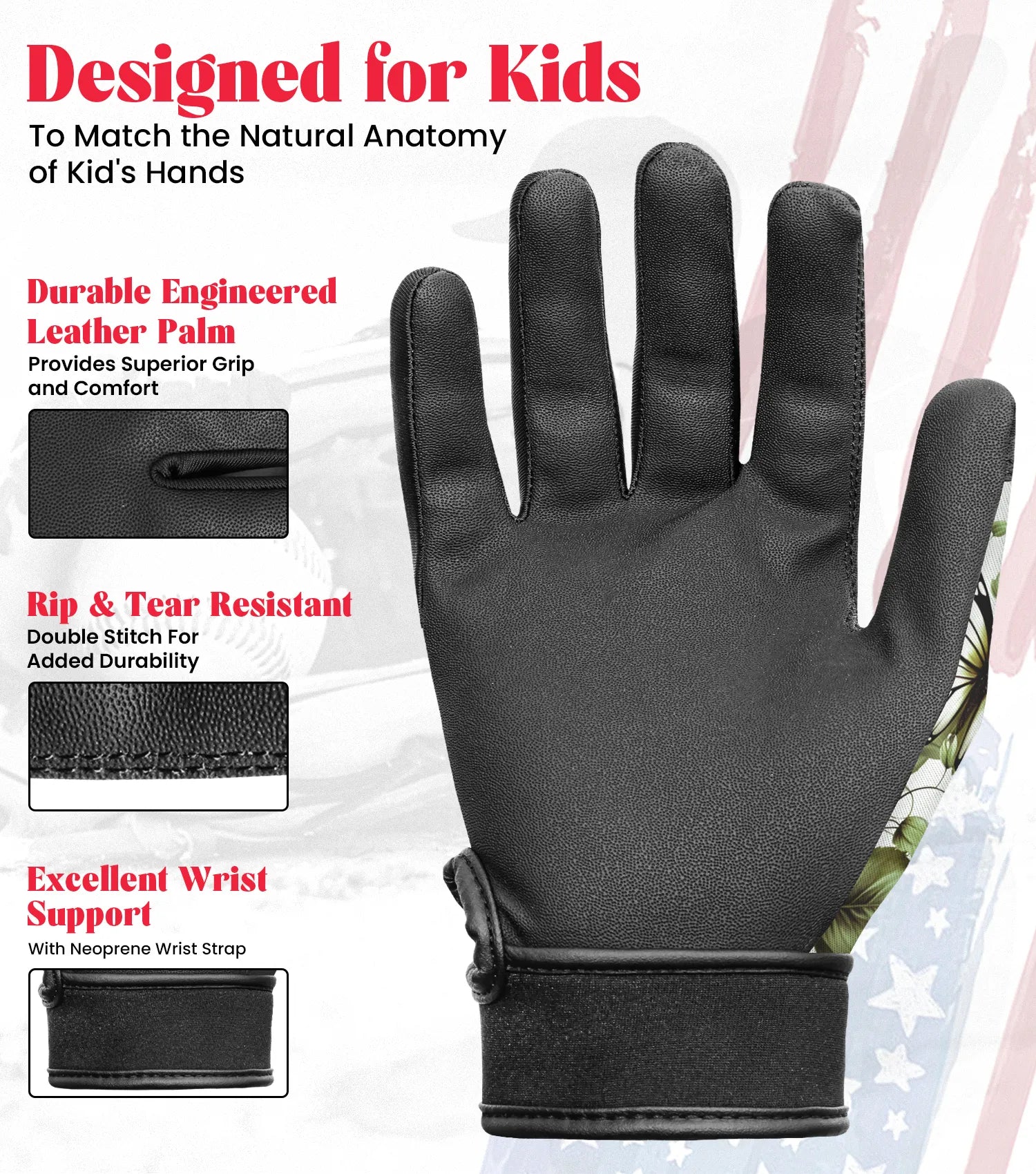 Exxact Sports Kids Baseball Batting Gloves with Arm Sleeve - Red Rose