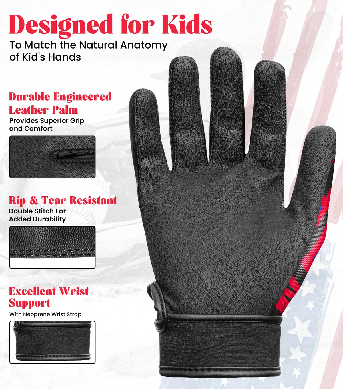 Exxact Sports Kids Baseball Batting Gloves with Arm Sleeve - Red Tattoo