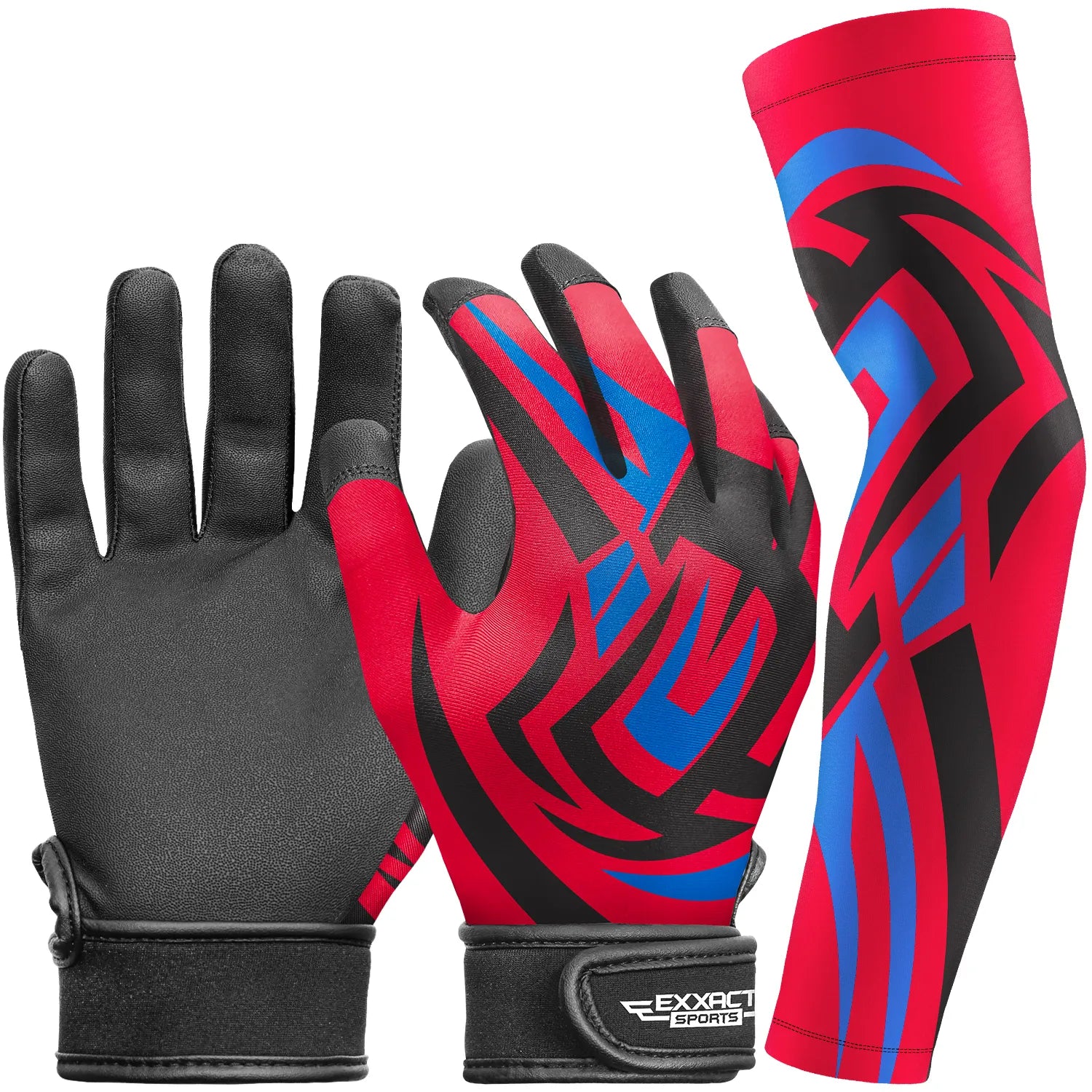 Exxact Sports Kids Baseball Batting Gloves with Arm Sleeve - Red Tattoo