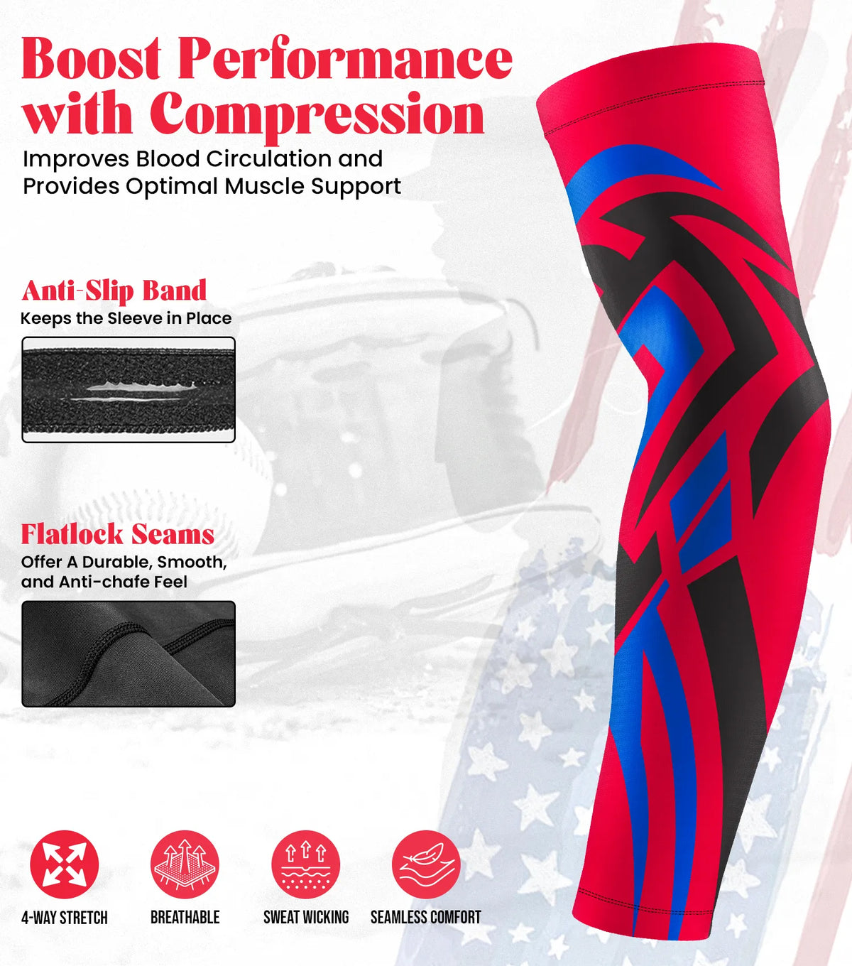 Exxact Sports Kids Baseball Batting Gloves with Arm Sleeve - Red Tattoo