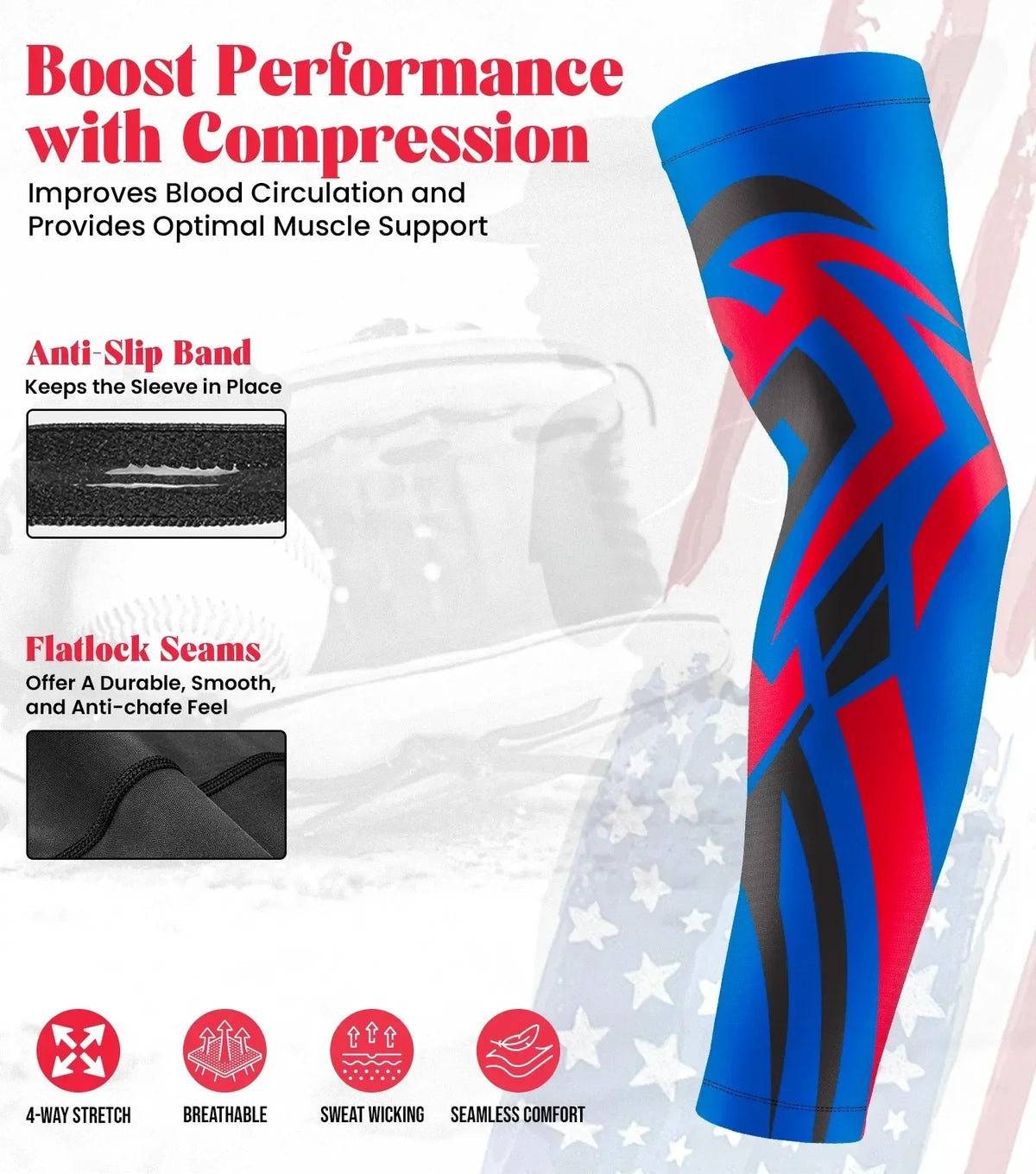 Exxact Sports Kids Baseball Batting Gloves with Arm Sleeve - Royal Blue Tattoo