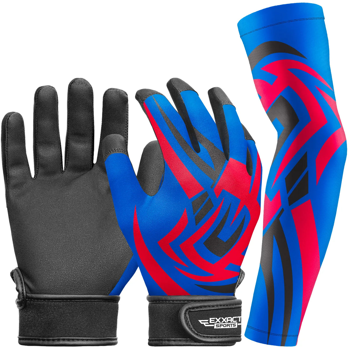 Exxact Sports Kids Baseball Batting Gloves with Arm Sleeve - Royal Blue Tattoo