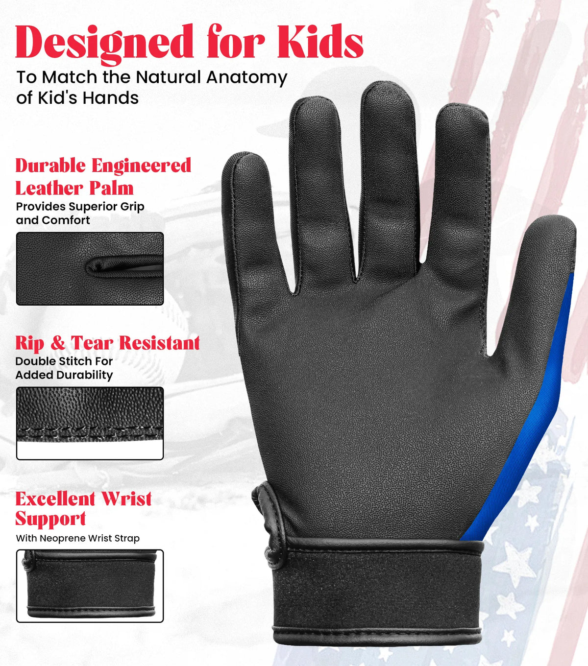 Exxact Sports Kids Baseball Batting Gloves with Arm Sleeve - Royal Blue Tattoo