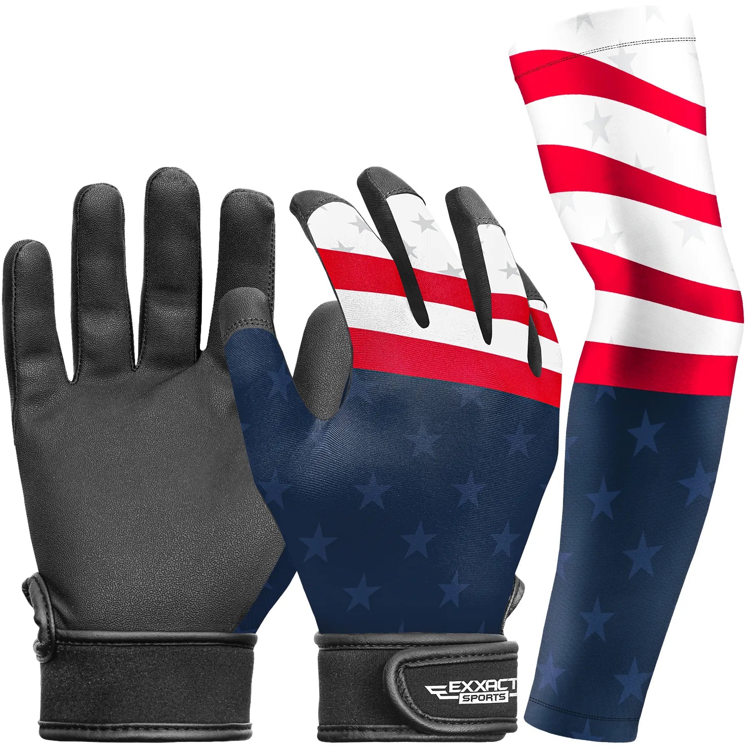 Exxact Sports Kids Baseball Batting Gloves with Arm Sleeve - Usa Flag