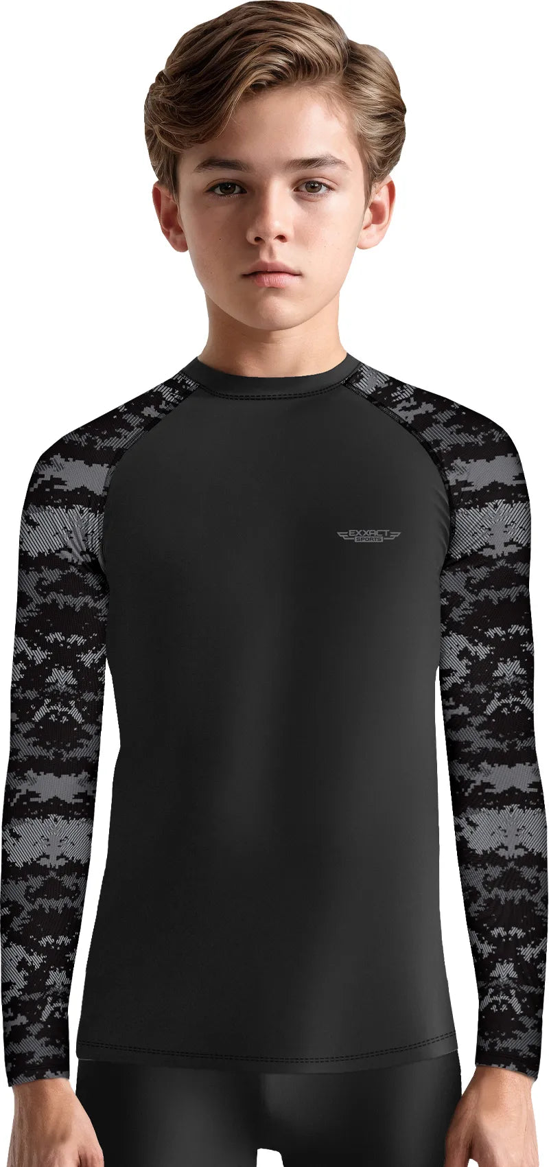 Exxact Sports Kids Bjj Rash Guard Long Sleeve - Black Camo